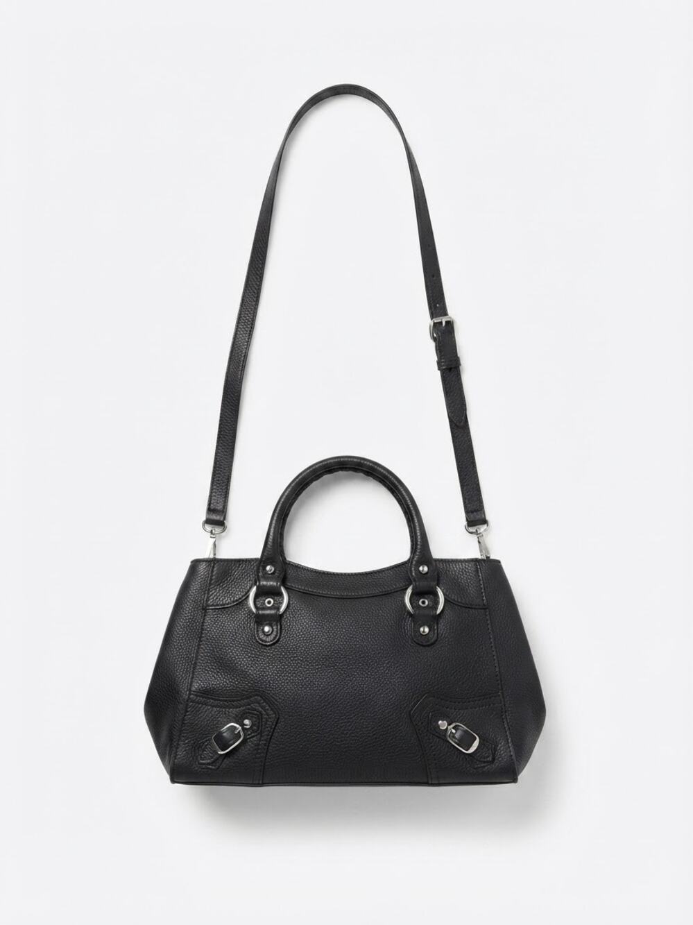 JustFab Black Faux Leather Moto Satchel Crossbody Bag Women's Motorcycle Style